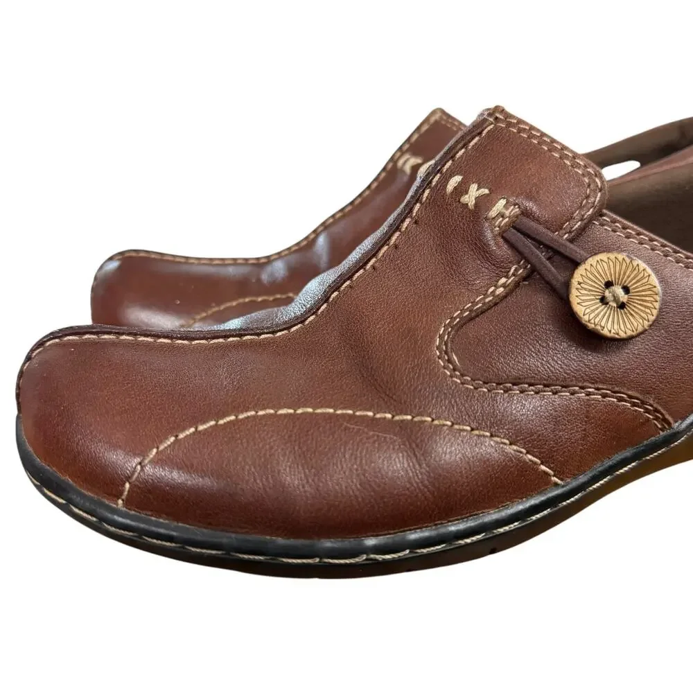 Clarks Bendables Brown Leather Comfort Shoes Slip On Loafers Casual Shoes sz 8 - Picture 8 of 16